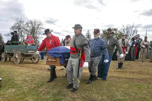 The remains of Civil War Gen. A.P. Hill are interred at Fairview Cemetery in Culpeper, Va., Saturday, Jan. 21, 2023. (Peter Cihelka/The Free Lance-Star via AP)
