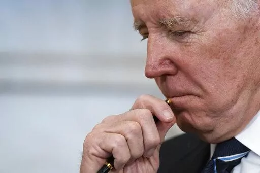 President Joe Biden listens as Japanese Prime Minister Fumio Kishida speaks during a meeting in the Oval Office of the White House, Friday, Jan. 13, 2023, in Washington. (AP Photo/Evan Vucci)