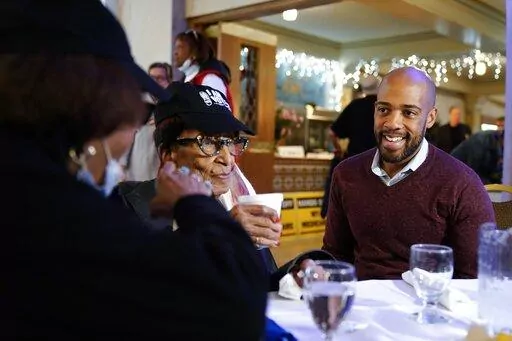 Wisconsin Democratic U.S. Senate candidate Mandela Barnes talks to supporters at a luncheon Wednesday, Oct. 19, 2022, in Milwaukee. (AP Photo/Morry Gash)