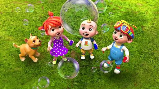 This image released by Netflix shows characters, from left, Bingo, YoYo, JJ and TomTom from “CoComelon." A new series called "CoComelon Lane" is launching in 2023 and will feature characters who speak. The franchise also has expanded to include a live tour kicking off Sept. 16 in Baltimore. (Netflix via AP)