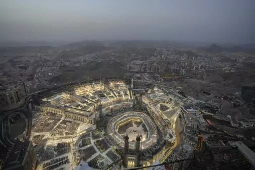 A general view of the Grand Mosque is seen from the Clock Tower during the Hajj pilgrimage in the Muslim holy city of Mecca, Saudi Arabia, Thursday, June 22, 2023. Mecca is Islam's holiest city and a focal point for the faith's followers. But it's also a place where around 2 million people live, work, and do everyday activities like laundry, grocery shopping, homework, putting the trash out and paying the bills. Traffic, the population and prices balloon during the peak Ramadan and Hajj seasons.