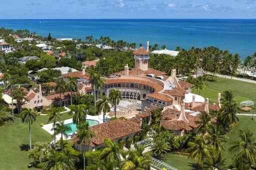 An aerial view of former President Donald Trump's Mar-a-Lago club in Palm Beach, Fla., on Aug. 31, 2022. The Justice Department asked a federal appeals court on Friday, Oct. 14, to overturn a judge's appointment of an independent arbiter to review documents seized during an FBI search of former President Donald Trump's Florida estate. (AP Photo/Steve Helber, File)
