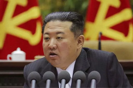 In this photo provided by the North Korean government, North Korean leader Kim Jong Un attends at a meeting of the Workers' Party of Korea in Pyongyang, North Korea on Feb. 28, 2022. Independent journalists were not given access to cover the event depicted in this image distributed by the North Korean government. The content of this image is as provided and cannot be independently verified. Korean language watermark on image as provided by source reads: "KCNA" which is the abbreviation for Korea