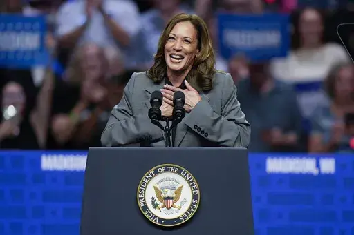 Democratic presidential nominee Vice President Kamala Harris speaks at a campaign event Sept. 20, 2024, in Madison, Wis. (AP Photo/Morry Gash)
