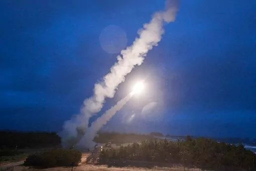 In this photo released by South Korea Defense Ministry via Yonhap, a missile is fired during a joint training between U.S. and South Korea at an undisclosed location in South Korea, Monday, June 6, 2022. The U.S. and South Korean militaries launched eight ballistic missiles into the sea Monday in a show of force matching a North Korean missile display a day earlier that extended a provocative streak in weapons demonstrations. (South Korea Defense Ministry/Yonhap via AP)
