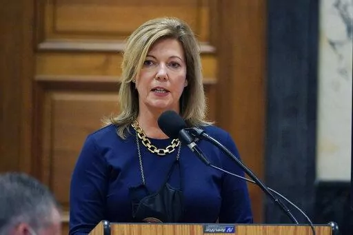 Republican former state Sen. Sally Doty of Brookhaven speaks during her confirmation hearing as executive director of the Mississippi Public Utilities Staff on Aug. 24, 2020, at the state Capitol in Jackson, Miss. On Wednesday, April 13, 2022, Republican Gov. Tate Reeves announced he had chosen Doty to lead a new office, Broadband Expansion and Accessibility of Mississippi, which will oversee spending of millions of federal dollars.(AP Photo/Rogelio V. Solis, File)