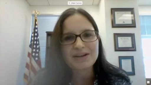 In this image from video provided by the U.S. Senate, Aileen M. Cannon speaks remotely during a Senate Judiciary Committee oversight nomination hearing to be U.S. District Court for the Southern District of Florida on July 29, 2020, in Washington. The judge presiding over the federal prosecution of former President Donald Trump, U.S. District Judge Aileen Cannon, takes the bench in the case for the first time this week as she and lawyers for both sides discuss the procedures for handling classif