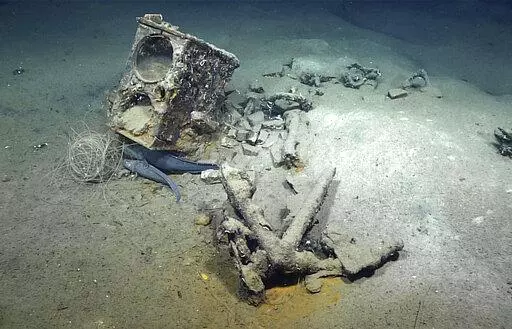 This image taken by NOAA Ocean Exploration in February 2022 shows what researchers believe to be the wreck of the only whaling ship known to have sunk in the Gulf of Mexico. The two-masted brig Industry went down in 1836 about 70 miles from the mouth of the Mississippi River. (NOAA Ocean Exploration via AP)