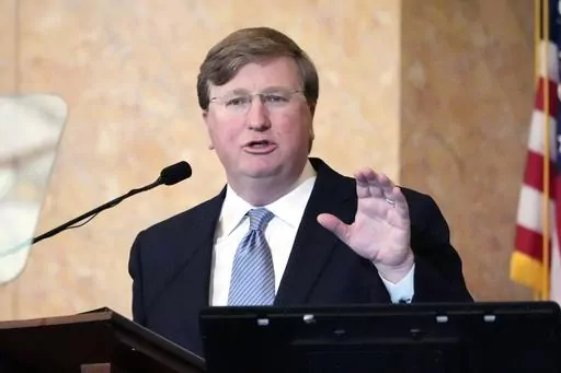 Mississippi Republican Gov. Tate Reeves delivers his State of the State address to the Mississippi State Legislature, Monday, Feb. 26, 2024, at the state Capitol in Jackson, Miss. (AP Photo/Rogelio V. Solis)