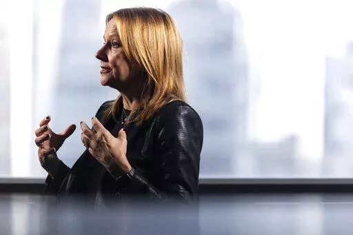 Mary Barra, CEO of General Motors, speaks during an interview with The Associated Press, Thursday, July 14, 2022, in New York. The economy is a bit wobbly, but General Motors CEO Mary Barra isn't backing off of an audacious prediction: By the middle of this decade, her company will sell more electric vehicles in the U.S. than Tesla, the global sales leader. (AP Photo/Julia Nikhinson)