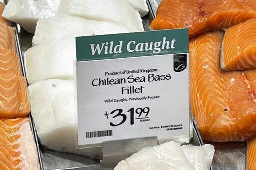 Fillets of Chilean sea bass caught near the U.K.-controlled South Georgia island are displayed for sale at a Whole Foods Market in Cleveland, Ohio on June 17, 2022. A diplomatic row is taking place near the South Pole dividing the normally allied U.S. and U.K. governments in response to provocations from Russia over catch limits of the meaty toothfish. The feud could lead to an import ban on the fish, which U.S. officials insist is being caught unlawfully in violation of rules governed by the An