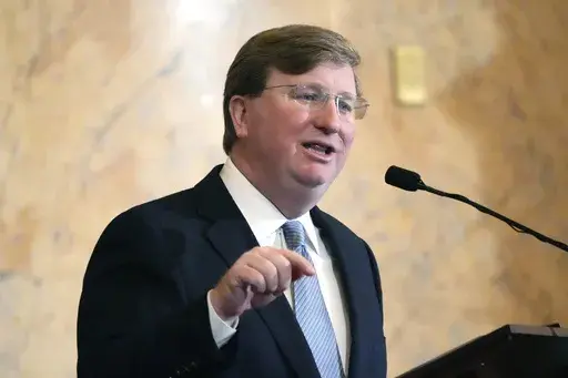 Mississippi Republican Gov. Tate Reeves delivers his State of the State address to the state Legislature, Feb. 26, 2024, at the state Capitol in Jackson, Miss. (AP Photo/Rogelio V. Solis, File)