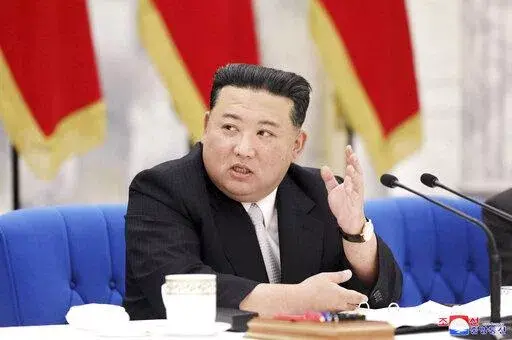 In this photo provided by the North Korean government, North Korean leader Kim Jong Un attends a meeting of the Central Military Commission of the ruling Workers' Party in Pyongyang, North Korea, in June 2022. The head of Russian proxy forces in eastern Ukraine’s Donetsk region has sent a message to Kim calling for cooperation amid signs the North is considering sending laborers for restoration projects in Russian-occupied regions of Ukraine. (Korean Central News Agency/Korea News Service via 