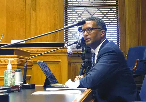 In this June 17, 2020, file photo, Rep. Edmond Jordan, D-Baton Rouge, speaks in Baton Rouge, La. Voters in five states will soon decide whether to end loopholes that led to forced labor for those convicted of some crimes. None of the proposals would force changes, though they could lead to legal challenges related to how states use prison labor. (AP Photo/Melinda Deslatte, File)