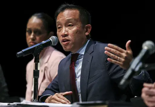 San Francisco City Attorney David Chiu speaks at a public safety town hall meeting in San Francisco on Sept. 18, 2023. (Gabrielle Lurie/San Francisco Chronicle via AP, File)