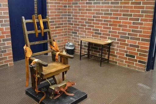This March 2019 photo provided by the South Carolina Department of Corrections shows the state's electric chair in Columbia, S.C. The South Carolina Supreme Court is hearing arguments on Thursday, Jan. 5, 2023, to determine if execution in the electric chair or firing squad are cruel and unusual punishments. (Kinard Lisbon/South Carolina Department of Corrections via AP, File)