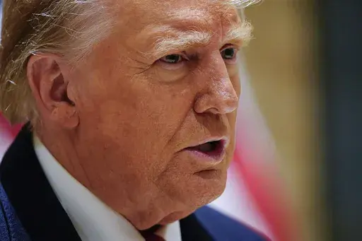 Former President Donald Trump speaks during a news conference, Wednesday, Jan. 17, 2024, in New York. On Friday, Feb. 9, The Associated Press reported on stories circulating online incorrectly claiming Hawaii passed a bill to keep Trump off the ballot during the 2024 election. (AP Photo/Frank Franklin II, File)