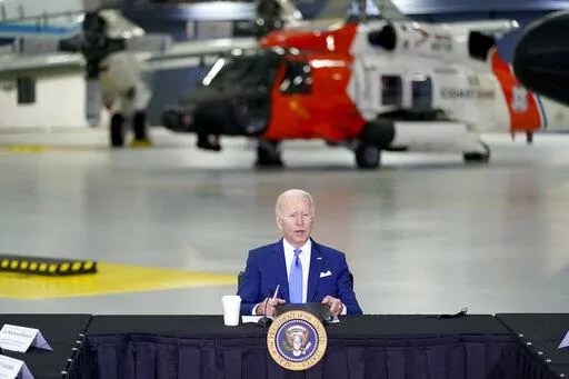 President Joe Biden speaks during a briefing on preparing for and responding to hurricanes this season at Andrews Air Force Base, Md., Wednesday May 18, 2022. (AP Photo/Andrew Harnik)