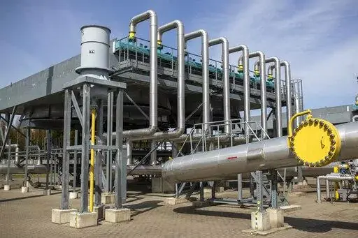 A view of hardware of the Jauniunai Gas Compressor station, near Vilnius, Lithuania, ON May 5, 2022. Europeans are basking in the warmth of spring, but their governments are in a race against winter. They're trying to fill underground reserves while still cutting use of Russian natural gas over the war in Ukraine. It's a big job because there's not a lot of gas available in a tight global market. More gas export terminals will come online in 2024 to supply liquid gas by ship. But for now, plans 