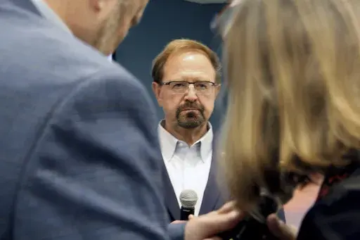 Rep. Chuck Edwards talks during a town hall in Asheville, N.C., March 13, 2025. (AP Photo/Makiya Seminera, File)