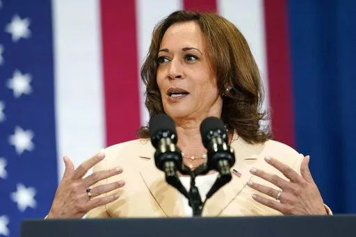 Vice President Kamala Harris speaks at Florida International University, Monday, Aug. 1, 2022, in Miami. Harris is attending climate resilience events in Miami. (AP Photo/Lynne Sladky)