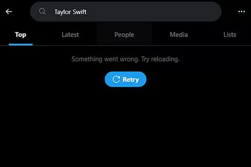 This screenshot made on Monday, Jan. 29, 2024, shows a Taylor Swift search error on social media platform X. X has blocked some searches for Swift as pornographic deepfake images of the singer have circulated online.(AP Photo)