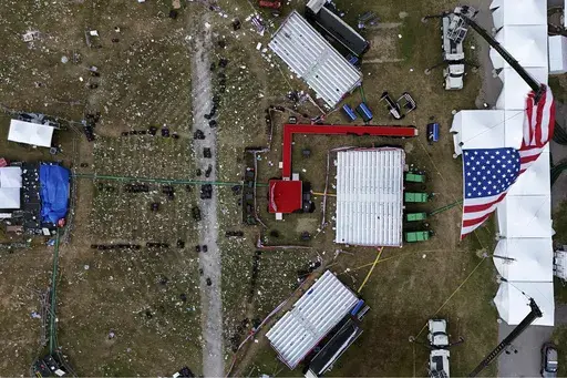 The Butler Farm Show, site of a campaign rally for Republican presidential candidate former President Donald Trump, is seen Monday July 15, 2024 in Butler, Pa. Trump was wounded on July 13 during an assassination attempt while speaking at the rally. (AP Photo/Gene J. Puskar)