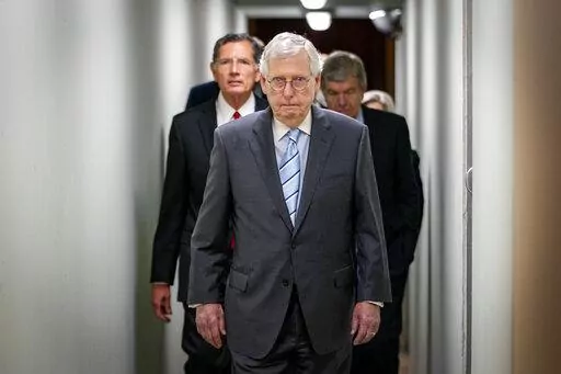 Senate Minority Leader Mitch McConnell, of Ky., arrives to speak to reporters Sept. 7, 2022, ahead of a news conference on Capitol Hill in Washington. As the midterm campaign speeds into its final full month, leading Republicans believe the Senate majority remains firmly within their reach. Democratic strategists privately concede that the GOP’s mounting challenges may not be enough to overcome their own shortcomings. (AP Photo/Jacquelyn Martin, File)