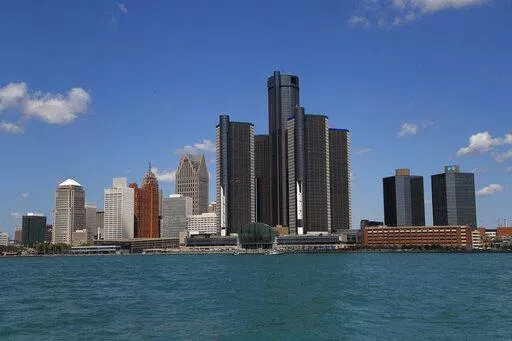 The Detroit skyline is shown from the Detroit River on May 12, 2020.  Detroit's mayor believes tens of thousands of residents in the majority-Black city were missed in the 2020 census. (AP Photo/Paul Sancya, File)