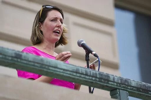 Dr. Caitlin Bernard, a reproductive healthcare provider, speaks during an abortion rights rally on Saturday, June 25, 2022, at the Indiana Statehouse in Indianapolis. The lawyer for Bernard, an Indiana doctor at the center of a political firestorm after speaking out about a 10-year-old child abuse victim who traveled from Ohio for an abortion, said Thursday, JUly 14, 2022, that her client provided proper treatment and did not violate any patient privacy laws in discussing the unidentified girl's