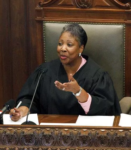 Hinds County Circuit Judge Tomie Green questions a defense attorney about a point at a hearing on Jan. 23, 2012, in Jackson, Miss. Green announced Wednesday, Feb. 2, 2022, that she plans to retire Dec. 31. The longtime Mississippi judge will have served 24 years by the time she steps down. (AP Photo/Rogelio V. Solis, File)