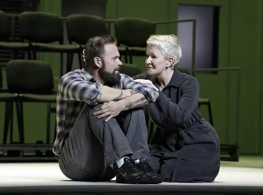 This image released by the Metropolitan Opera shows Ryan McKinny as Joseph De Rocher, left, and Joyce DiDonato as Sister Helen Prejean in Jake Heggie's "Dead Man Walking," which opens the Metropolitan Opera season on Sept. 26. (Karen Almond/Met Opera via AP)