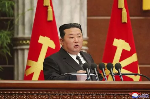 In this photo provided on Saturday, June 11, 2022 by the North Korean government, North Korean leader Kim Jong Un attends a plenary meeting of the ruling Workers’ Party’s Central Committee held during June 8 - June 10, 2022 in Pyongyang, North Korea. Independent journalists were not given access to cover the event depicted in this image distributed by the North Korean government. The content of this image is as provided and cannot be independently verified. Korean language watermark on image