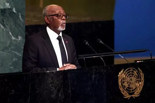 Minister for Foreign Affairs of Cameroon Lejeune Mbella Mbella addresses the 77th session of the United Nations General Assembly, Monday, Sept. 26, 2022, at the U.N. headquarters. (AP Photo/Julia Nikhinson)