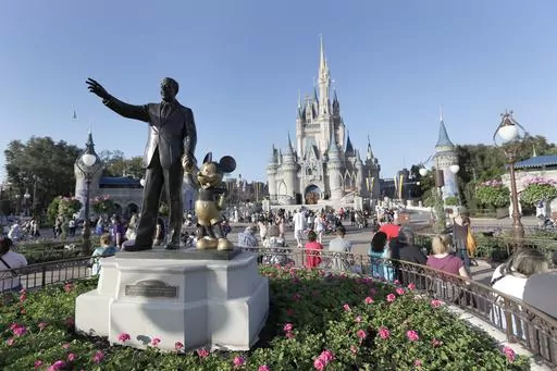 A statue of Walt Disney and Mickey Mouse appears in front of the Cinderella Castle at the Magic Kingdom theme park at Walt Disney World, Jan. 15, 2020, in Lake Buena Vista, Fla. The earliest version of Disney's most famous character, Mickey Mouse, and arguably the most iconic character in American pop culture, will become public domain on Jan. 1, 2024. (AP Photo/John Raoux, File)