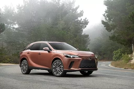 This photo provided by Toyota shows the Lexus RX 350, a midsize luxury SUV that has been fully redesigned for the 2023 model year. (Courtesy of Toyota Motor Sales U.S.A. via AP)