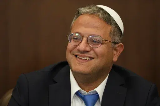 Itamar Ben Gvir, a new minister of national security, attends a cabinet meeting in Jerusalem Thursday, Dec. 29, 2022. (AP Photo/Ariel Schalit, Pool)