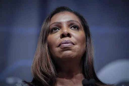 New York State Attorney General Letitia James speaks during the New York State Democratic Convention on Feb. 17, 2022, in New York. James fixated on Donald Trump as she campaigned for New York attorney general, branding the then-president a “con man” and ″carnival barker” and pledging to shine a “bright light into every dark corner of his real estate dealings.” (AP Photo/Seth Wenig, File)