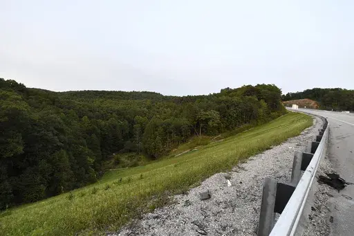 Trees stand in wooded areas alongside Interstate 75 near Livingston, Ky., Sunday, Sept. 8, 2024, as police search for a suspect in a shooting Saturday along the Interstate. (AP Photo/Timothy D. Easley, File)