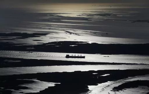 In this aerial photo, a cargo ship plies up the Mississippi River towards New Orleans in Plaquemines Parish, La., Tuesday, March 31, 2015. LSU and Tulane University are receiving a $22 million award from the National Academy of Sciences, Engineering and Medicine to lead a consortium seeking ways to save the ecologically fragile Lower Mississippi River Delta, the universities announced Wednesday, Nov. 1, 2023. (AP Photo/Gerald Herbert, File)