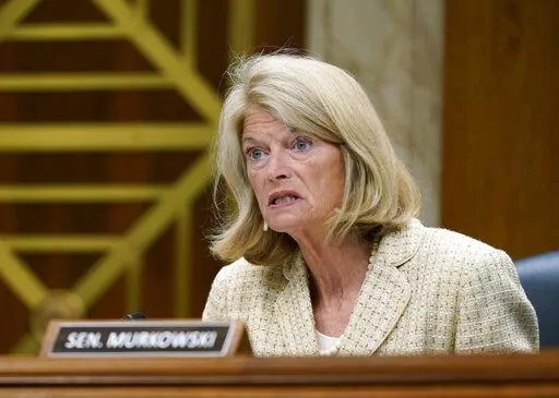 Sen. Lisa Murkowski, R-Alaska, questions Interior Secretary Haaland during a Senate Appropriations subcommittee hearing on the budget on July 13, 2022, on Capitol Hill in Washington.    Murkowski on Wednesday, Nov. 23, defeated fellow Republican Kelly Tshibaka, who was backed by Trump, to win her fourth term in office.  (AP Photo/Mariam Zuhaib, File)