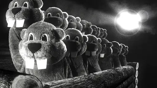 This image released by SRH shows a scene from the film "Hundreds of Beavers." (SRH via AP)