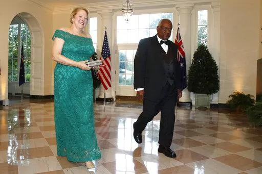 Supreme Court Associate Justice Clarence Thomas, right, and wife Virginia "Ginni" Thomas arrive for a State Dinner with Australian Prime Minister Scott Morrison and President Donald Trump at the White House in Washington, on Sept. 20, 2019. (AP Photo/Patrick Semansky, File)