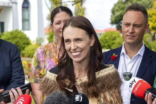 New Zealand Prime Minister Jacinda Ardern addresses the media in Ratana, New Zealand, Tuesday, Jan. 24, 2023. Ardern made her final public appearance as New Zealand's prime minister on Tuesday, saying the thing she would miss most was the people, because they had been the "joy of the job." (Mark Mitchell/New Zealand Herald via AP)