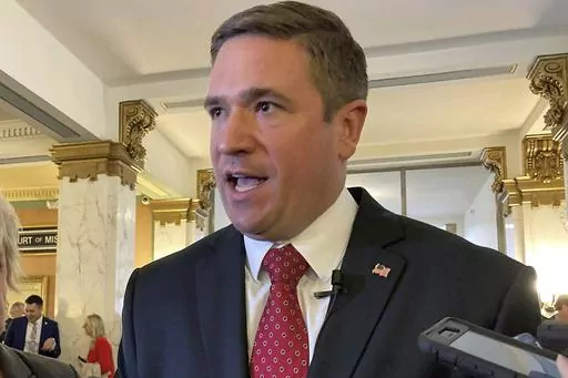 Missouri Attorney General Andrew Bailey speaks to reporters after taking the oath of office in Jefferson City, Mo., Jan. 3, 2023. On Tuesday, May 16, 2023, Missouri officials abruptly terminated an unusual emergency rule proposed by the Republican attorney general that would have placed limits on transgender care for minors and some adults. The move was announced without explanation on the Missouri Secretary of State’s website, which said “This emergency rule terminated effective May 16, 202