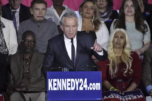 Robert F. Kennedy Jr. speaks at an event where he announced his run for president on Wednesday, April 19, 2023, at the Boston Park Plaza Hotel, in Boston. (AP Photo/Josh Reynolds, File)