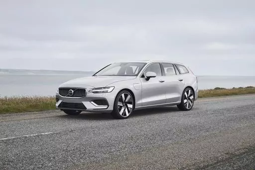This photo provided by Volvo shows the 2023 Volvo V60, a midsize plug-in hybrid wagon that also features a powerful 455-horsepower engine. (Courtesy of Volvo Cars of North America via AP)