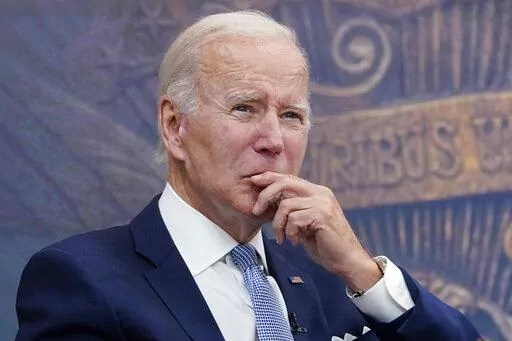 President Joe Biden listens during a meeting with CEOs about the economy in the South Court Auditorium on the White House complex in Washington, Thursday, July 28, 2022. Biden was updated on economic conditions across key sectors and industries. (AP Photo/Susan Walsh)