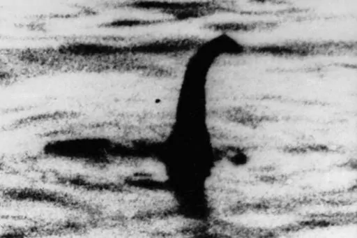 This undated file photo shows a shadowy shape that some people say is a the Loch Ness monster in Scotland, later debunked as a hoax. Mystery-hunters converged on a Scottish lake on Saturday, Aug. 26, 2023 to hunt for signs of the mythical Loch Ness Monster. The Loch Ness Center said researchers would try to seek evidence of Nessie using thermal-imaging drones, infrared cameras and a hydrophone to detect underwater sounds in the lake’s murky waters. (AP Photo/File)