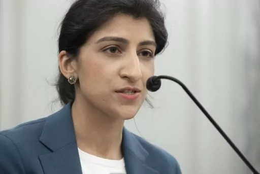 Lina Khan, then a nominee for Commissioner of the Federal Trade Commission (FTC), speaks at a hearing, April 21, 2021 on Capitol Hill in Washington. The Federal Trade Commission's long-awaited antitrust case is the agency's most aggressive move yet to tame the market power of Amazon, a company that's become synonymous with online shopping and fast deliveries. (Saul Loeb/Pool via AP, File)